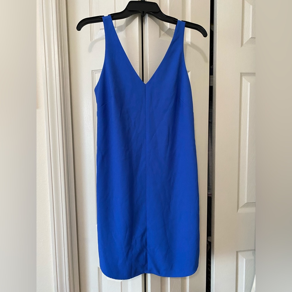 Banana Republic Solid V Neck Riviera Blue Dress